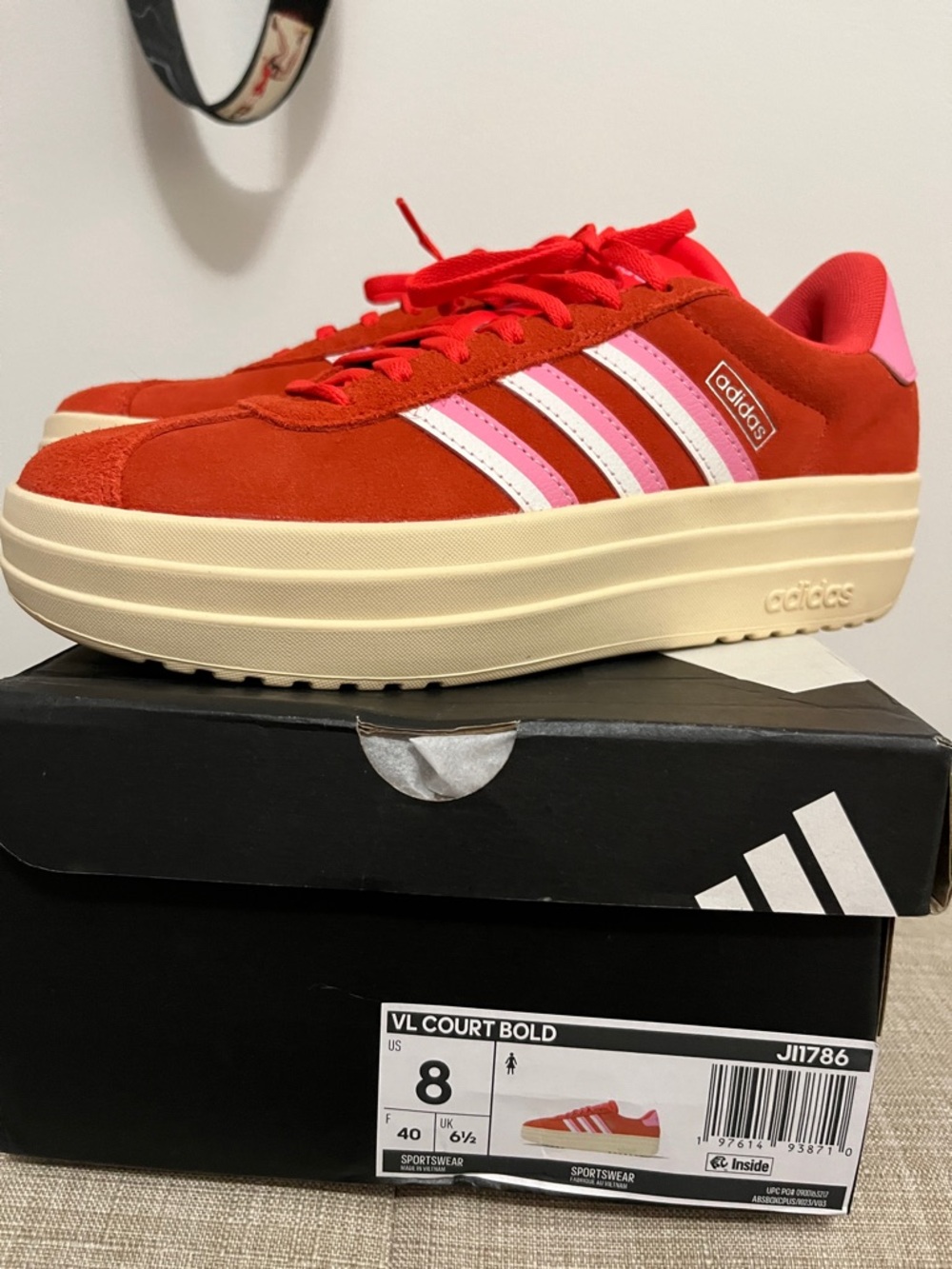 🆕 adidas VL Court Bold Platform Sneaker - Red/Pink/Cream